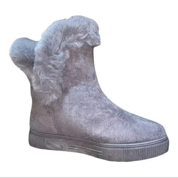 Journee Collection Women's Sibby Winter Ankle Boot Faux Fur Trim Grey Size 9 - Picture 5 of 9